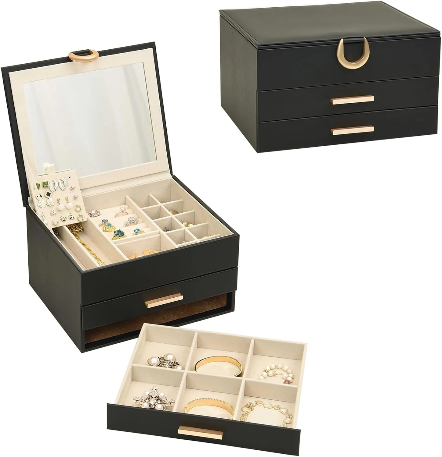 Storage for Earrings Rings Necklaces Bracelets Women��s Jewelry Box Black expedition desperate chaos Jewelry Organizer Box with Mirror - 3 Layer 2 Drawers 