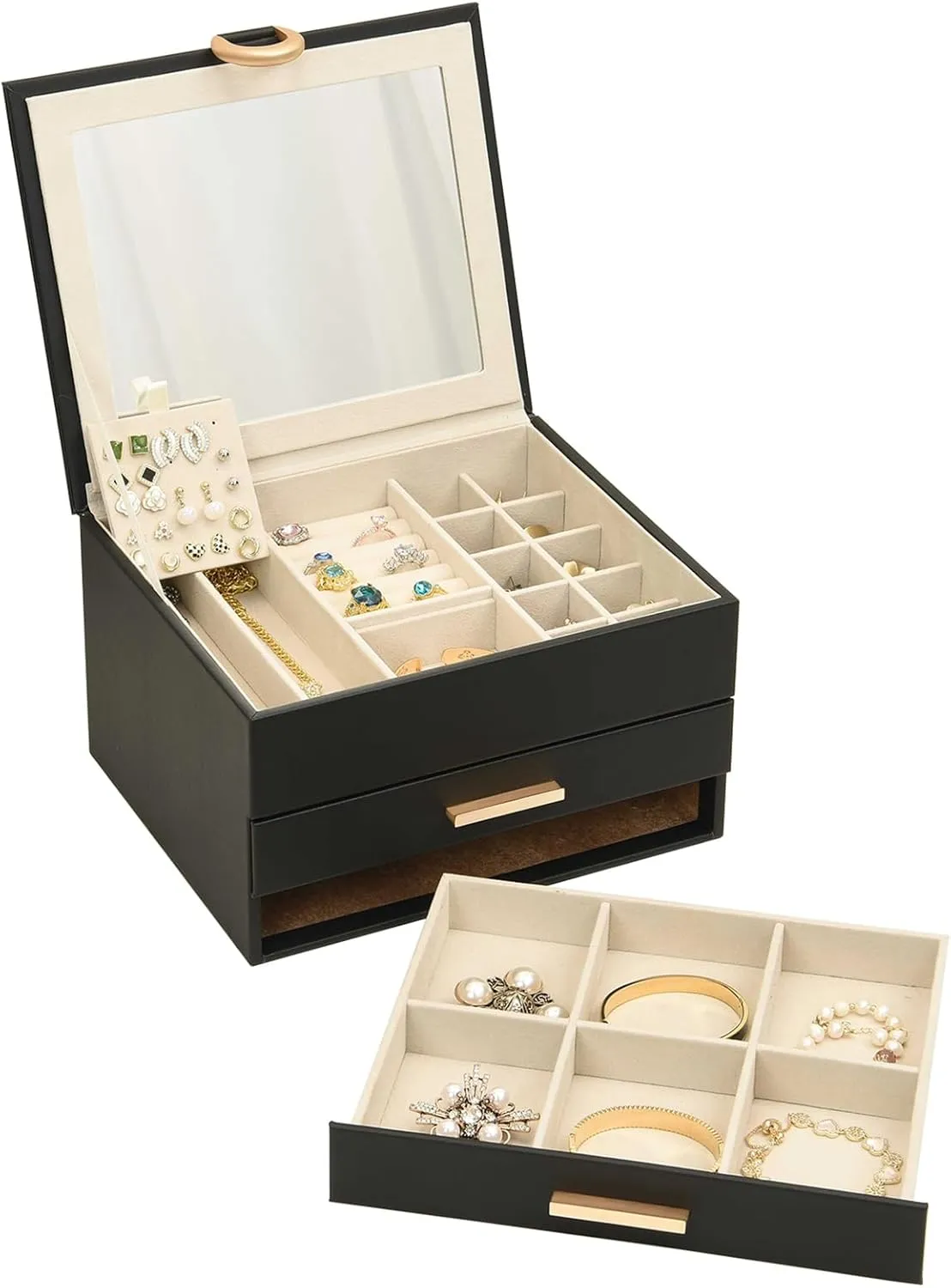 Storage for Earrings Rings Necklaces Bracelets Women��s Jewelry Box Black expedition desperate chaos Jewelry Organizer Box with Mirror - 3 Layer 2 Drawers 