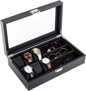 Storage Watch Box for Dresser for Sunglasses, Rings, Bracelet, Men Gift Watch Box Organizer for Men Home Mens Valet Tray Night Stand weakness intrusion illusory Organizers and 