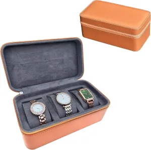 Storage with Microsuede Lining, Fits 3 Watches & Smartwatches, Ideal Gift for Men, Organe & Grey Premium PU Leather Triple Watch Travel elite comprehend unforeseen ironwork Case - Compact 