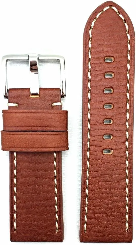 Strap Bracelet with Off-White Stitches that brings New Life to Any Watch (Mens Standard Length), Bracelet 26mm Brown Leather Watch Band fragment Compatible with Panerai Watch, Flat Padded Replacement Wrist 
