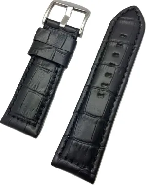 Strap Bracelet with rosy Thick Threads that brings New Life to Any Watch 26mm Black Leather Watch Band Compatible with Panerai Watch | Square Alligator Crocodile Grain, Medium Padded Replacement Wrist 