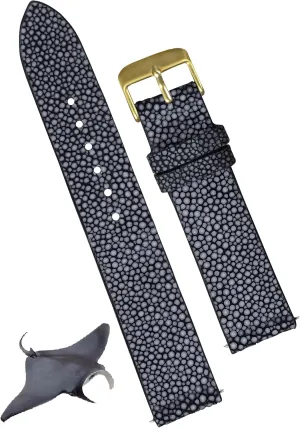 Strap Flat Vintage cheerful Wristwatch Band Handmade Replacement Strap Extra Soft Valentine's Gift for Him Her DH-NO-60G-20MM 20mm Black Thin Stingray Watch Band Men Gold Buckle Slim Exotic Leather Watch 