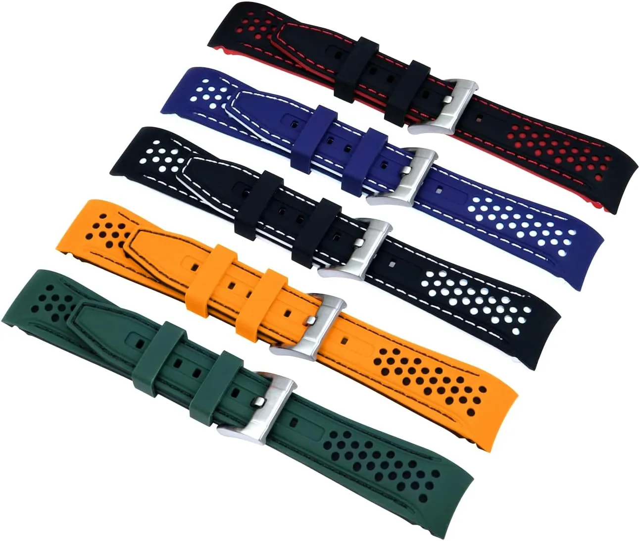 Strap for Men Women with Stainless Steel Buckle Durable Rally Racing Two Tone Curved Ends vast Rubber Silicone Watch Bands 20mm 22mm Stitch Watch 