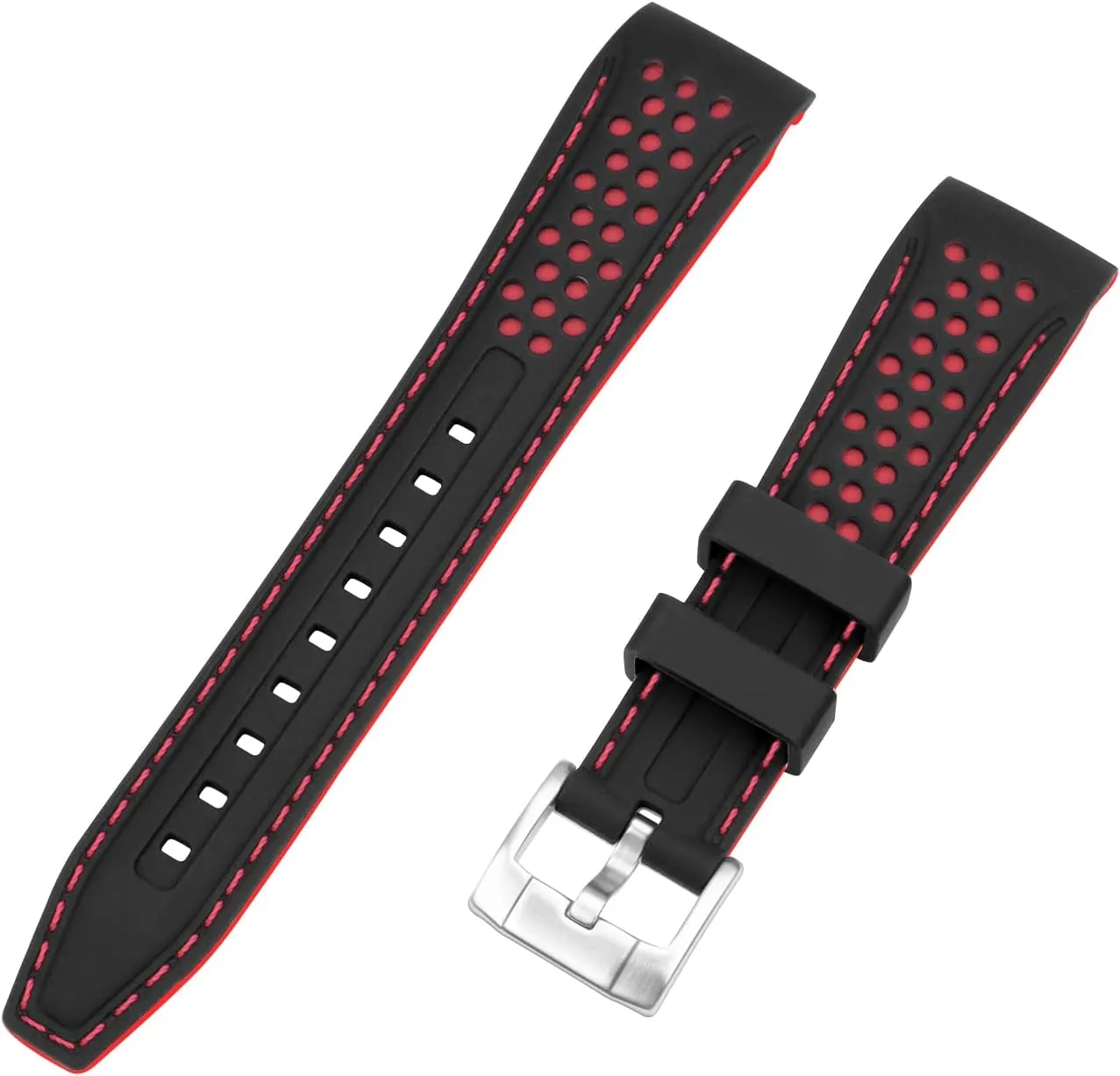 Strap for Men Women with Stainless Steel Buckle Durable Rally Racing Two Tone Curved Ends vast Rubber Silicone Watch Bands 20mm 22mm Stitch Watch 