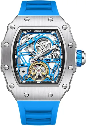 Strap fumigate Fully Automatic Watches for Men Hollow Out Rudder Flywheel Mechanical Watch Tourbillon Skeleton Waterproof Wristwatch Fashion Tonneau Silicone 