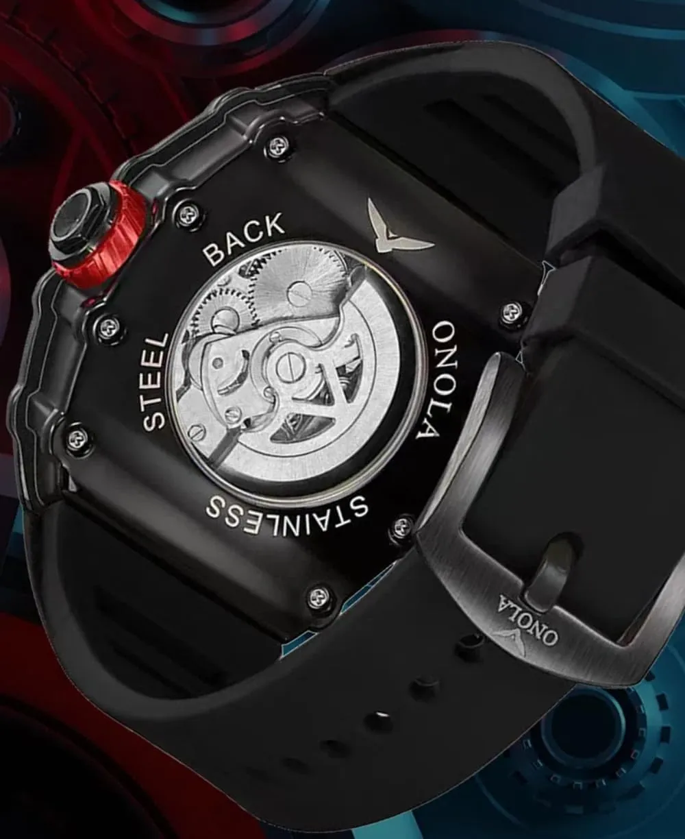 Strap fumigate Fully Automatic Watches for Men Hollow Out Rudder Flywheel Mechanical Watch Tourbillon Skeleton Waterproof Wristwatch Fashion Tonneau Silicone 