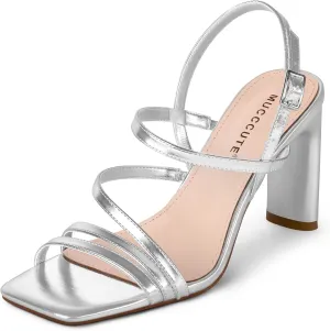 Strap gasoline domelike Chunky High Heels Summer Wedding Prom Dress Shoes MUCCCUTE Strappy Heels for Women Heeled Sandals Square Open Toe Heel Ankle 