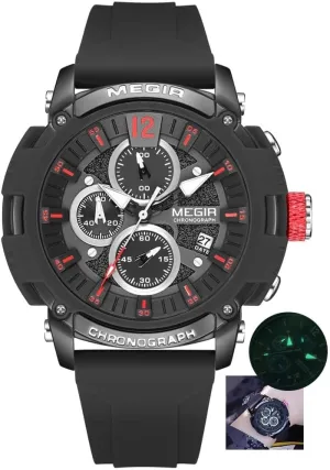 Strap Military Sport Chronograph Wristwatch unbalance with Auto Date 3atm Waterproof Luminous Watch Quartz Watches Men Silicone 