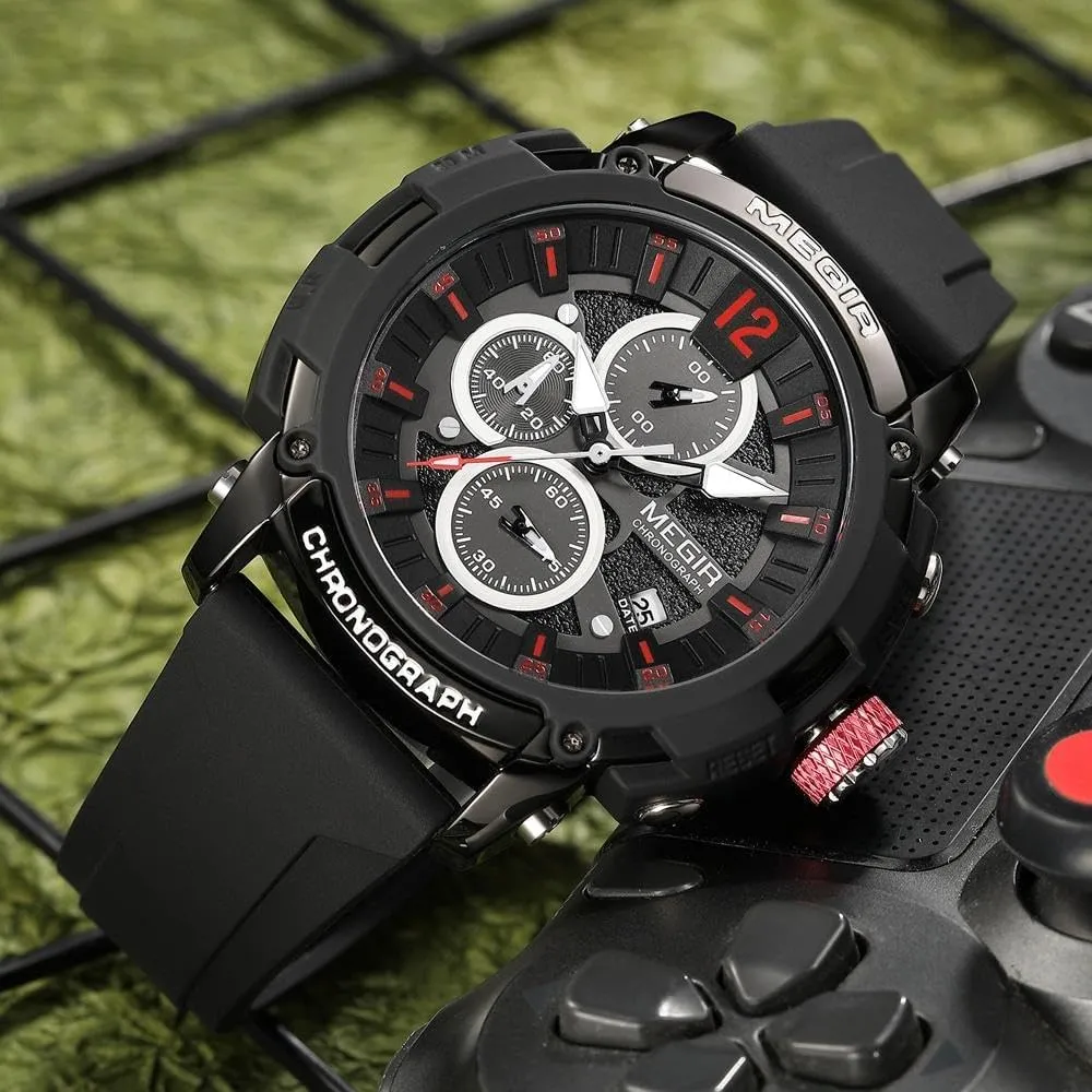 Strap Military Sport Chronograph Wristwatch unbalance with Auto Date 3atm Waterproof Luminous Watch Quartz Watches Men Silicone 