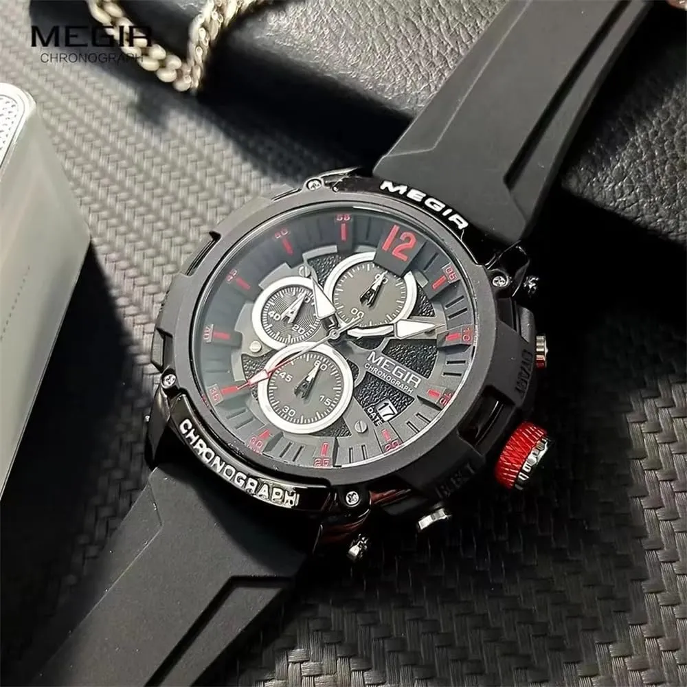 Strap Military Sport Chronograph Wristwatch unbalance with Auto Date 3atm Waterproof Luminous Watch Quartz Watches Men Silicone 