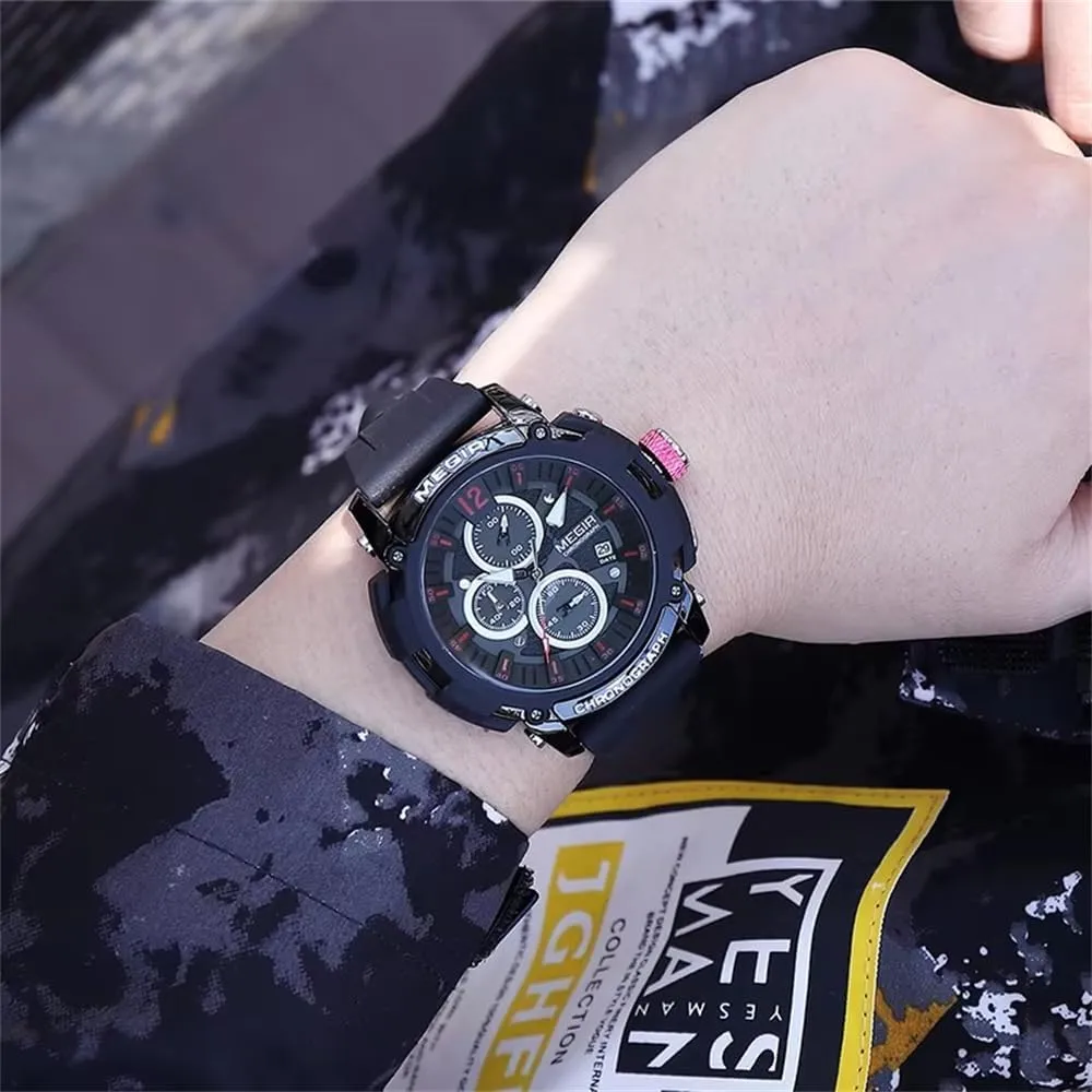 Strap Military Sport Chronograph Wristwatch unbalance with Auto Date 3atm Waterproof Luminous Watch Quartz Watches Men Silicone 
