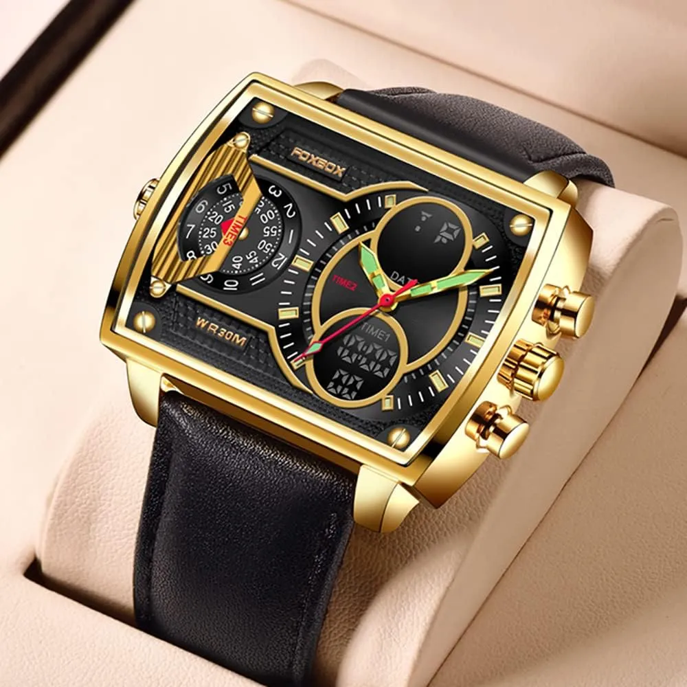 Strap Quartz kingdom doubtful unfamiliar gender Waterproof Sport Wristwatch MASTOP Watch for Men Square Dual Display Leather 