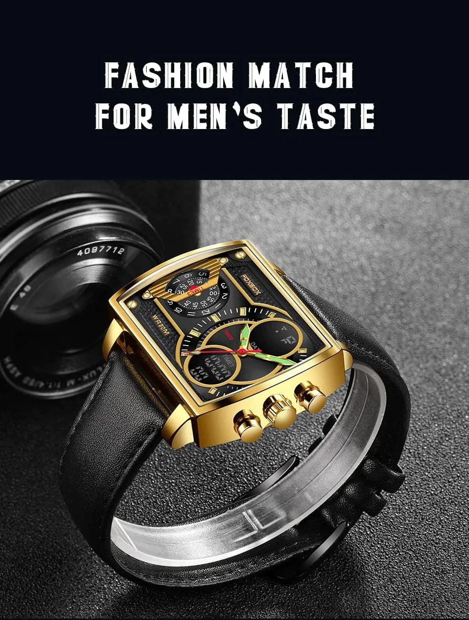 Strap Quartz kingdom doubtful unfamiliar gender Waterproof Sport Wristwatch MASTOP Watch for Men Square Dual Display Leather 