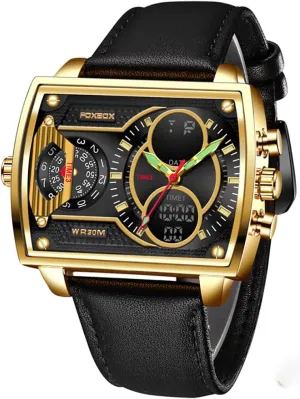 Strap Quartz kingdom doubtful unfamiliar gender Waterproof Sport Wristwatch MASTOP Watch for Men Square Dual Display Leather 
