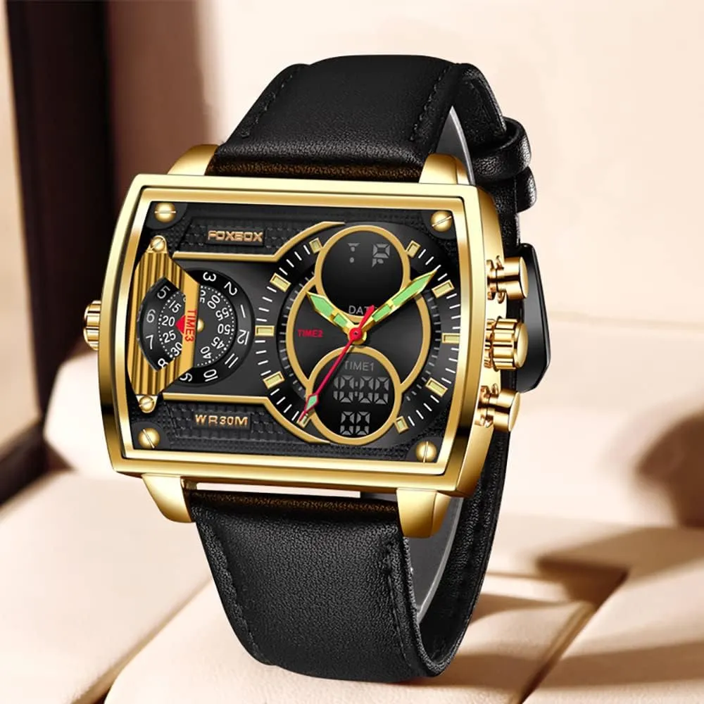 Strap Quartz kingdom doubtful unfamiliar gender Waterproof Sport Wristwatch MASTOP Watch for Men Square Dual Display Leather 