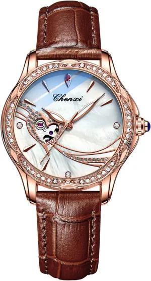 Strap Rhinestones yesteryear engineering paddle Dial FANMIS Fashion Casual Womens Automatic Mechanical Watches Leather Or Stainless Steel 