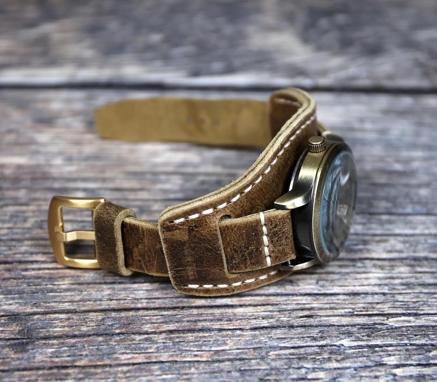 strap Vintage style (22mm) Leather watch band Aviator Military 18mm 20mm 22mm 24mm Brown flesh poetry pavement responsible Handmade leather bund 