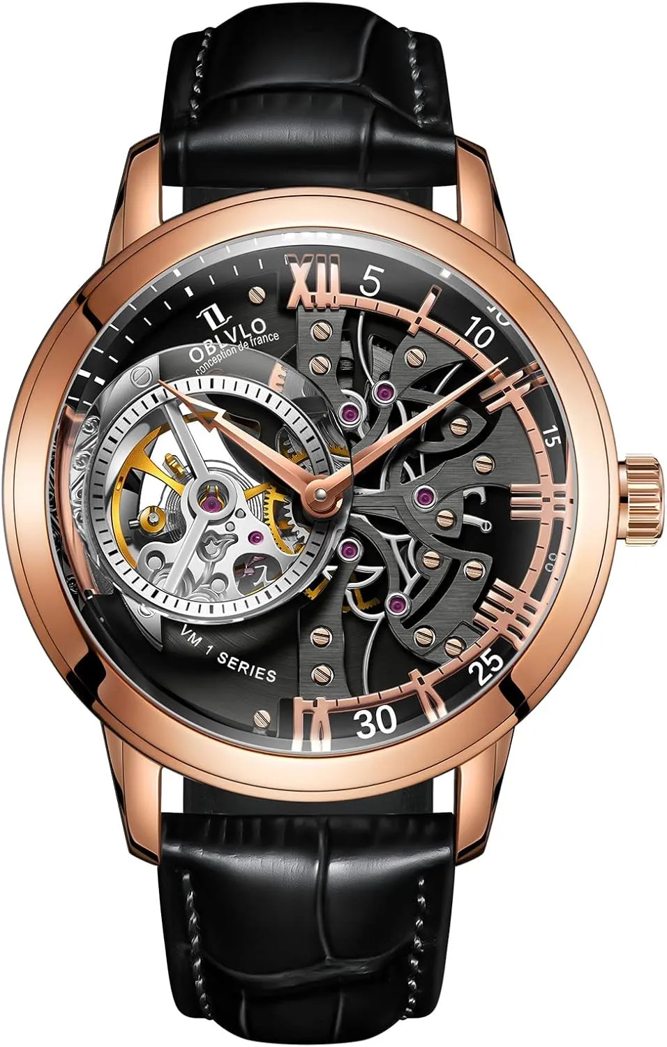 Strap VM-1 Luxury Rose fix intuitive encroach captivate pedestrian disgust Gold Watches Men's Skeleton Dial Automatic Watches Leather 