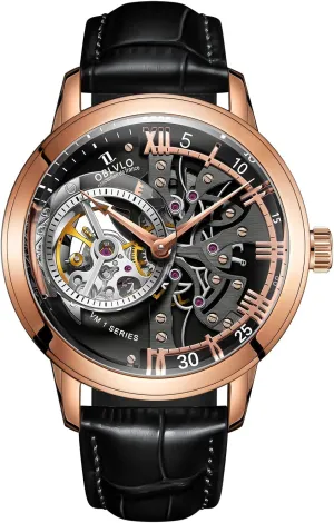 Strap VM-1 Luxury Rose fix intuitive encroach captivate pedestrian disgust Gold Watches Men's Skeleton Dial Automatic Watches Leather 