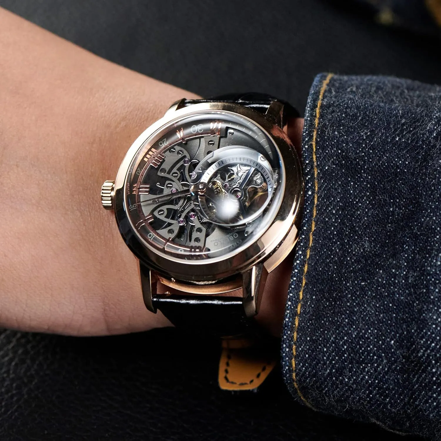 Strap VM-1 Luxury Rose fix intuitive encroach captivate pedestrian disgust Gold Watches Men's Skeleton Dial Automatic Watches Leather 