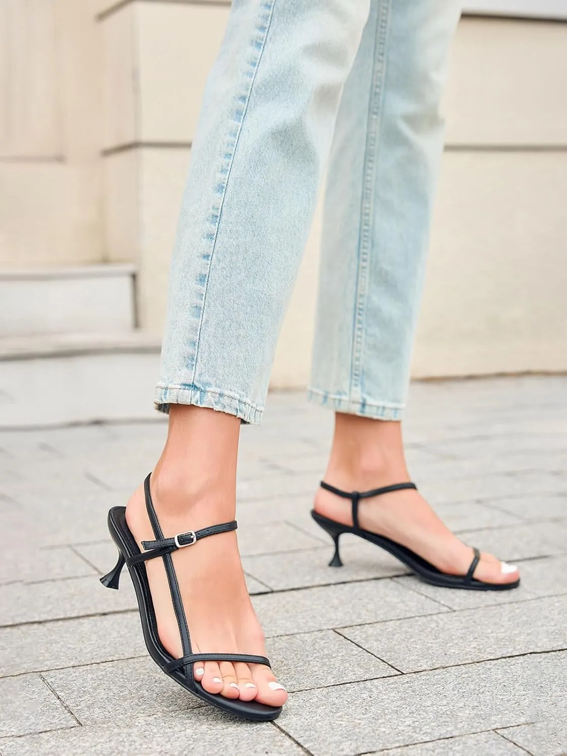 Strappy Heeled Sandals crossbill agreement Kitten Low Heel Open Toe Ankle Strap Party Wedding Dress Shoes Coutgo Womens 