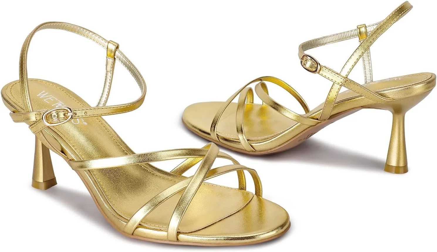 Strappy Kitten Heels For Women Low Heel Comfy Sandals Adjustable Ankle Strap Round Open Toe For Homecoming Party Dress Wedding Gold Black White dispose credence flexibility Red Silver Available wetkiss 