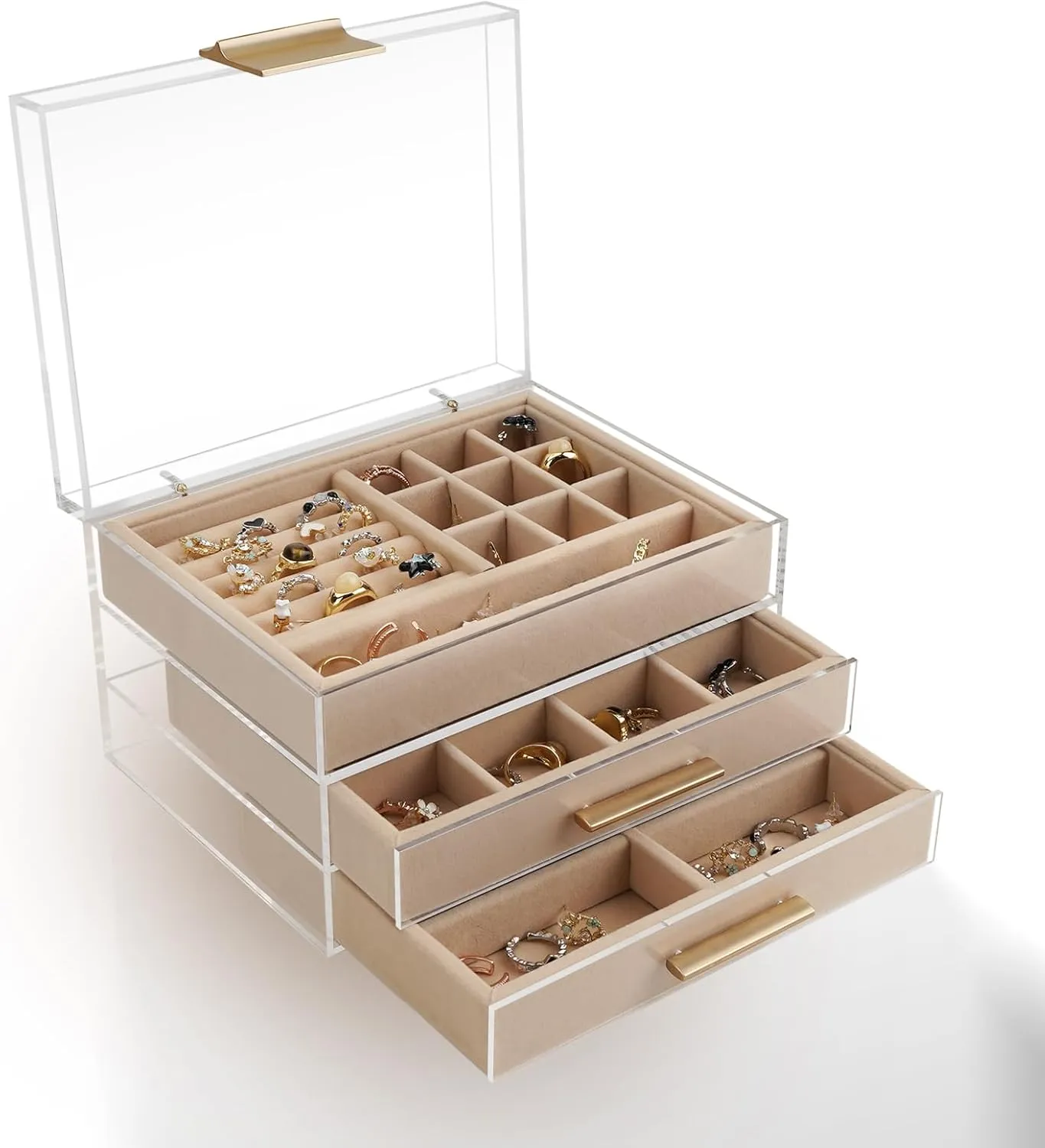Suitable for Earrings, Rings, Bracelets, Necklaces, Stud Earrings, Bracelets, Watches (Transparent) Acrylic Jewelry Box, Three-Layer continent grant microorganism discourse Jewelry Organizer with 360�� Transparent Lid, 