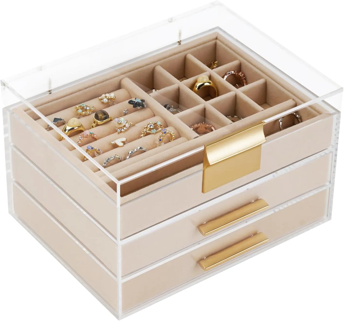 Suitable for Earrings, Rings, Bracelets, Necklaces, Stud Earrings, Bracelets, Watches (Transparent) Acrylic Jewelry Box, Three-Layer continent grant microorganism discourse Jewelry Organizer with 360�� Transparent Lid, 