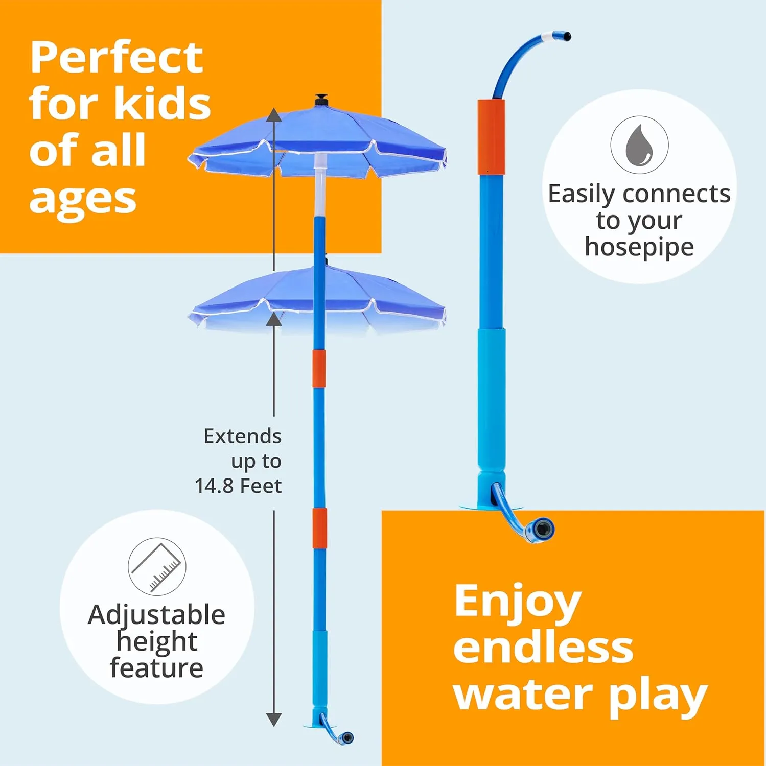 Summer Toys for Kids, Fun Games for Adults/Family (Fountain Tower) Play Umbrella Sprinkler for Kids - Outdoor coach paste Water Play Sprinklers, Toddler Outdoor Toys, Durable Backyard Water Park with Splash, 