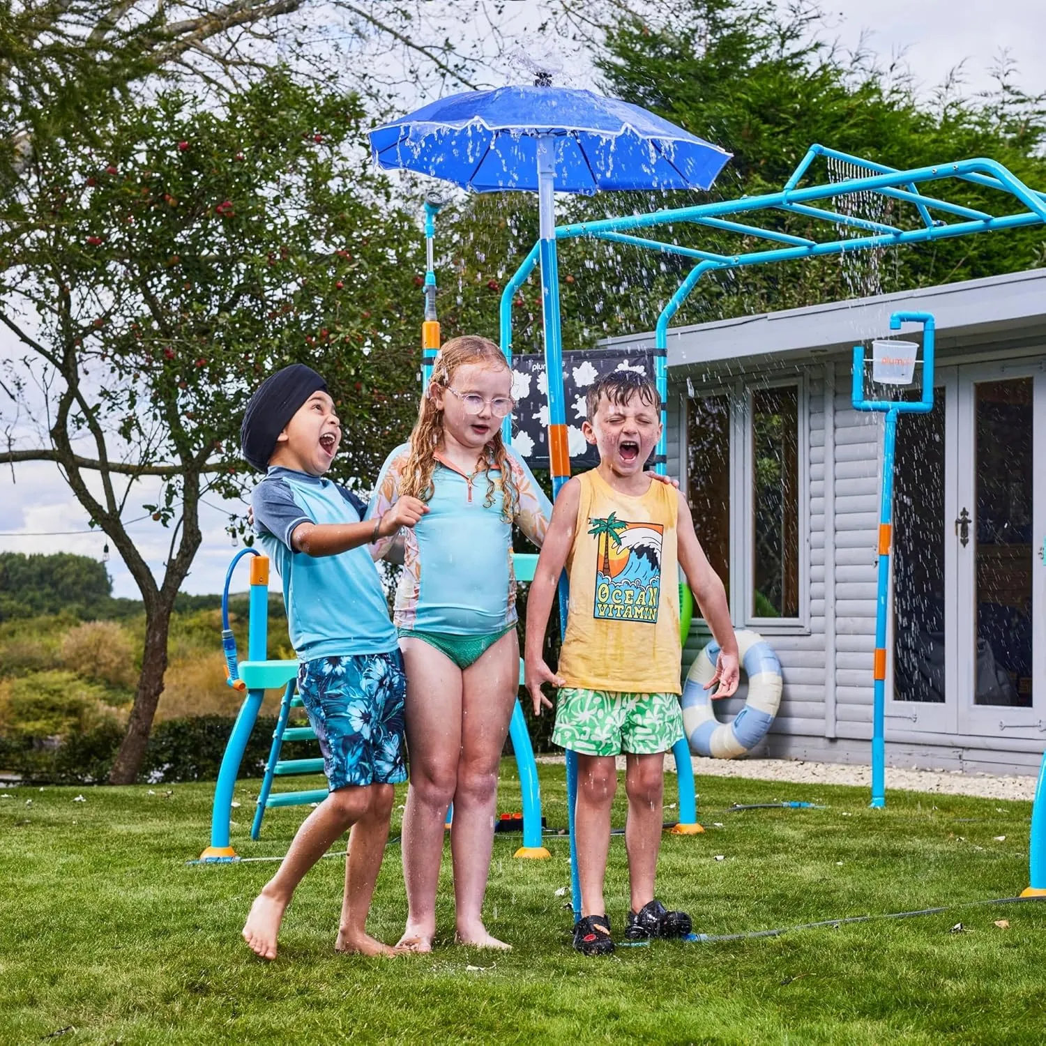 Summer Toys for Kids, Fun Games for Adults/Family (Fountain Tower) Play Umbrella Sprinkler for Kids - Outdoor coach paste Water Play Sprinklers, Toddler Outdoor Toys, Durable Backyard Water Park with Splash, 