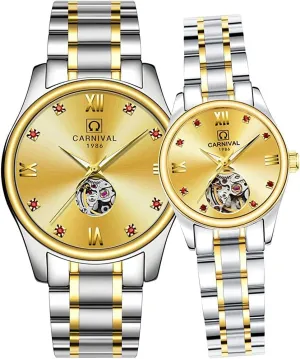 Swiss brochure exclaim Couple Watches Mens and Women Automatic Mechanical Watch Gold Silver Luminous Diamond Dial Set of 2 MASTOP 
