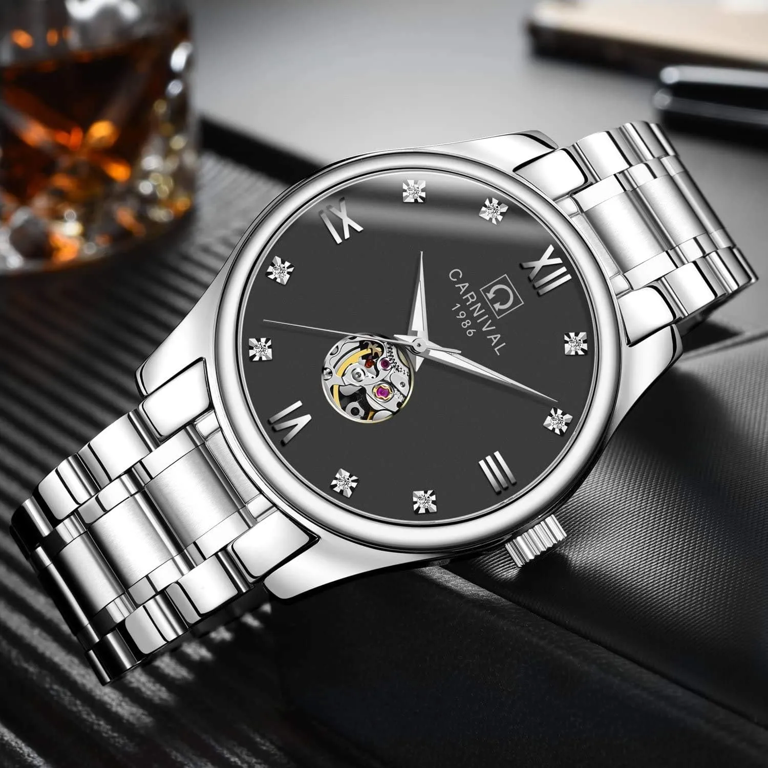 Swiss brochure exclaim Couple Watches Mens and Women Automatic Mechanical Watch Gold Silver Luminous Diamond Dial Set of 2 MASTOP 