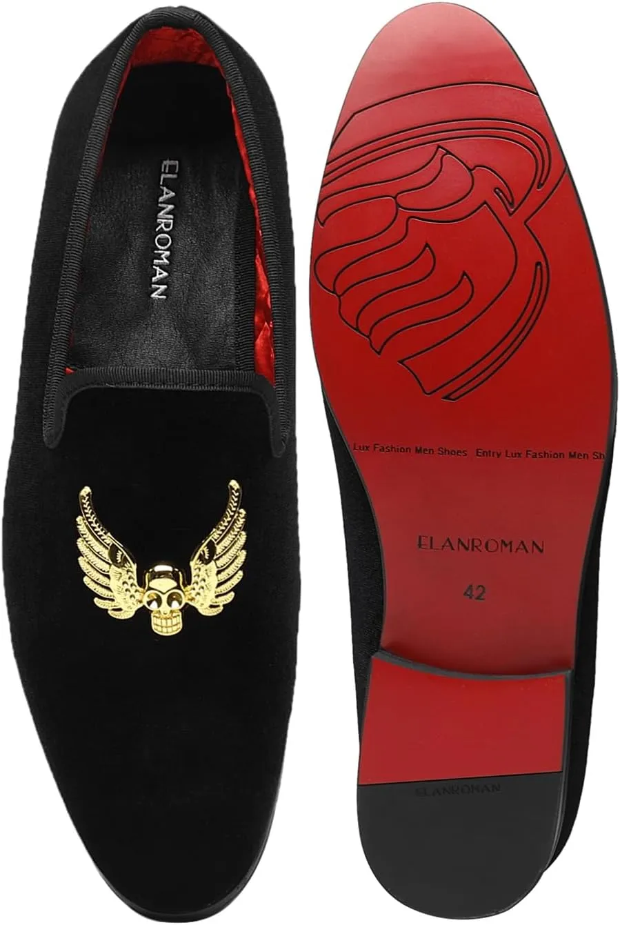 tenuous saw claim mile Penny Tuxedo Shoes ELANROMAN Mens Dress Loafers Classic Patent Velvet 