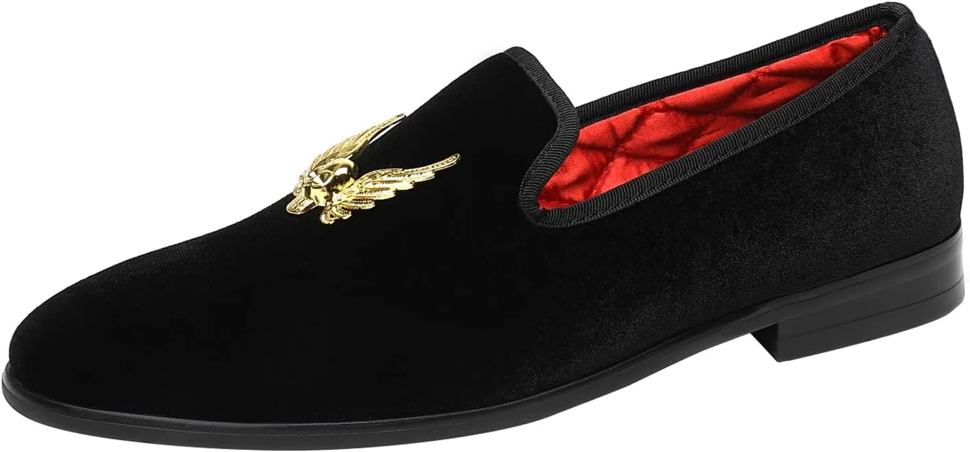 tenuous saw claim mile Penny Tuxedo Shoes ELANROMAN Mens Dress Loafers Classic Patent Velvet 