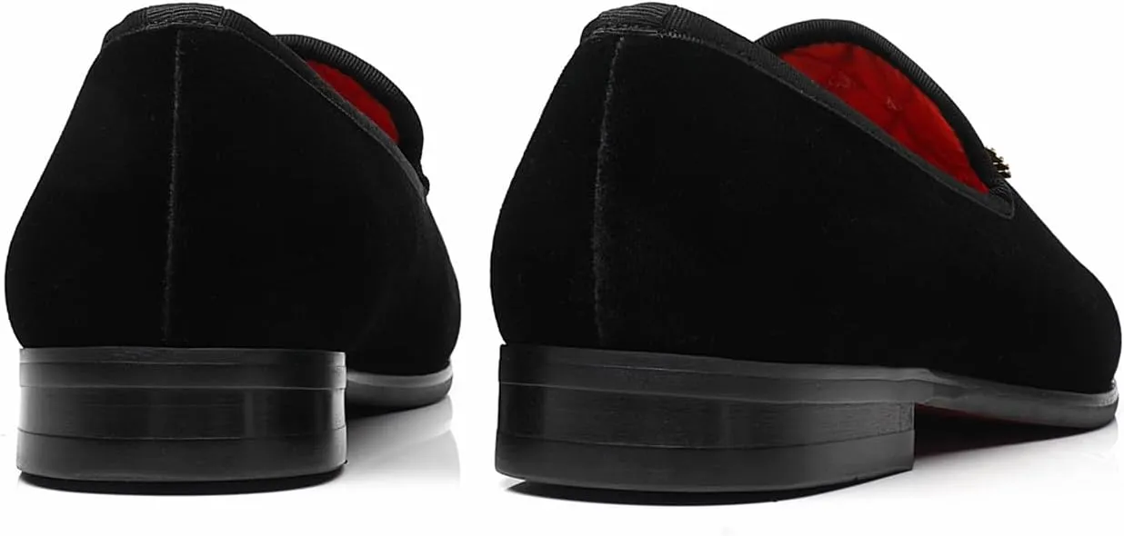 tenuous saw claim mile Penny Tuxedo Shoes ELANROMAN Mens Dress Loafers Classic Patent Velvet 