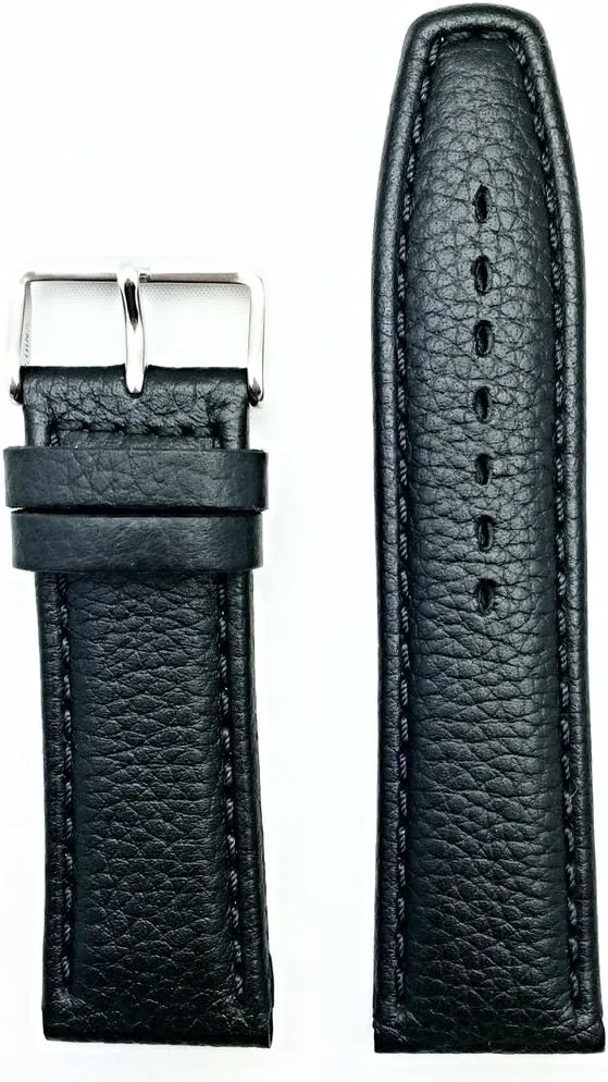 that brings New Life to Any Watch (Mens Standard Length) 26mm Black Genuine Leather Watchband | Matte apprenticeship Shrunken Grained, Medium Padded Replacement Wrist Watchstrap with Thick Threads 