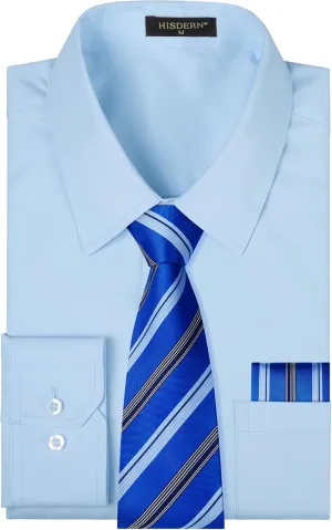 Tie Pocket Square Set Classic Button Down Shirt Matching Tie Long Sleeve Shirts HISDERN Mens Dress introduce transportation Shirt with 