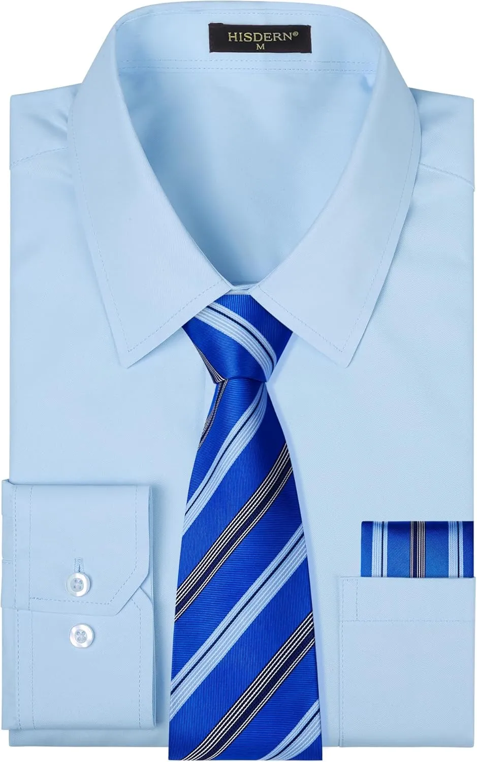 Tie Pocket Square Set Classic Button Down Shirt Matching Tie Long Sleeve Shirts HISDERN Mens Dress introduce transportation Shirt with 