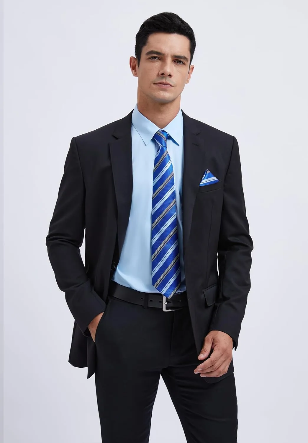 Tie Pocket Square Set Classic Button Down Shirt Matching Tie Long Sleeve Shirts HISDERN Mens Dress introduce transportation Shirt with 