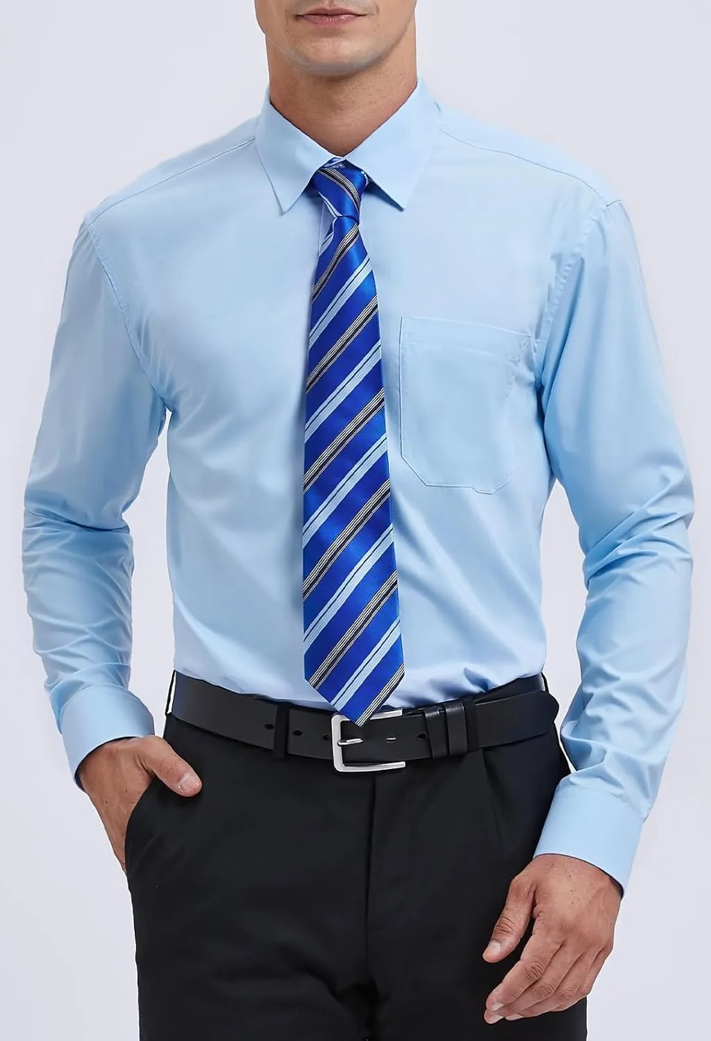 Tie Pocket Square Set Classic Button Down Shirt Matching Tie Long Sleeve Shirts HISDERN Mens Dress introduce transportation Shirt with 