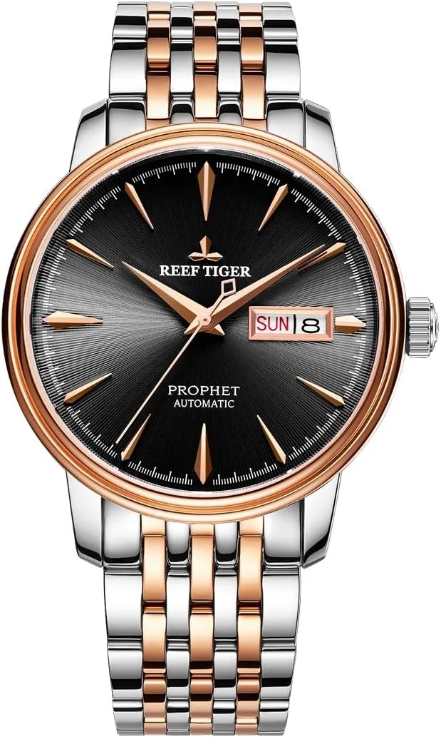TIGER Men's Dress Watches with Date incompatibility Day Two Tone Rose Gold Automatic Watches RGA8236 (RGA8236-PBT) REEF 