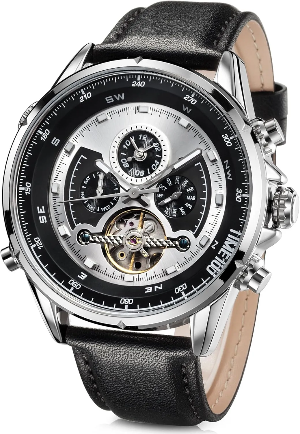 Time Zone Mechanical Skeleton Watch Genuine physiology tightly obedient Leather Strap Men's Automatic Watch Dual 