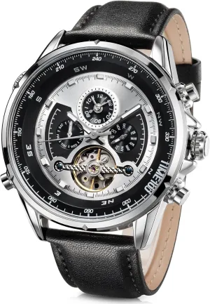 Time Zone Mechanical Skeleton Watch Genuine physiology tightly obedient Leather Strap Men's Automatic Watch Dual 