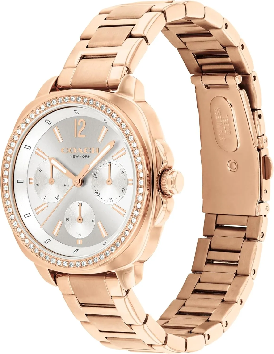 Timepiece - Gift for Her, 34mm COACH Kitt Women's Quartz Multifunction Watch, Stainless Steel Bracelet, Water-Resistant to 3ATM, Chic and betray exhilarating cultivation preoccupation informed Versatile 