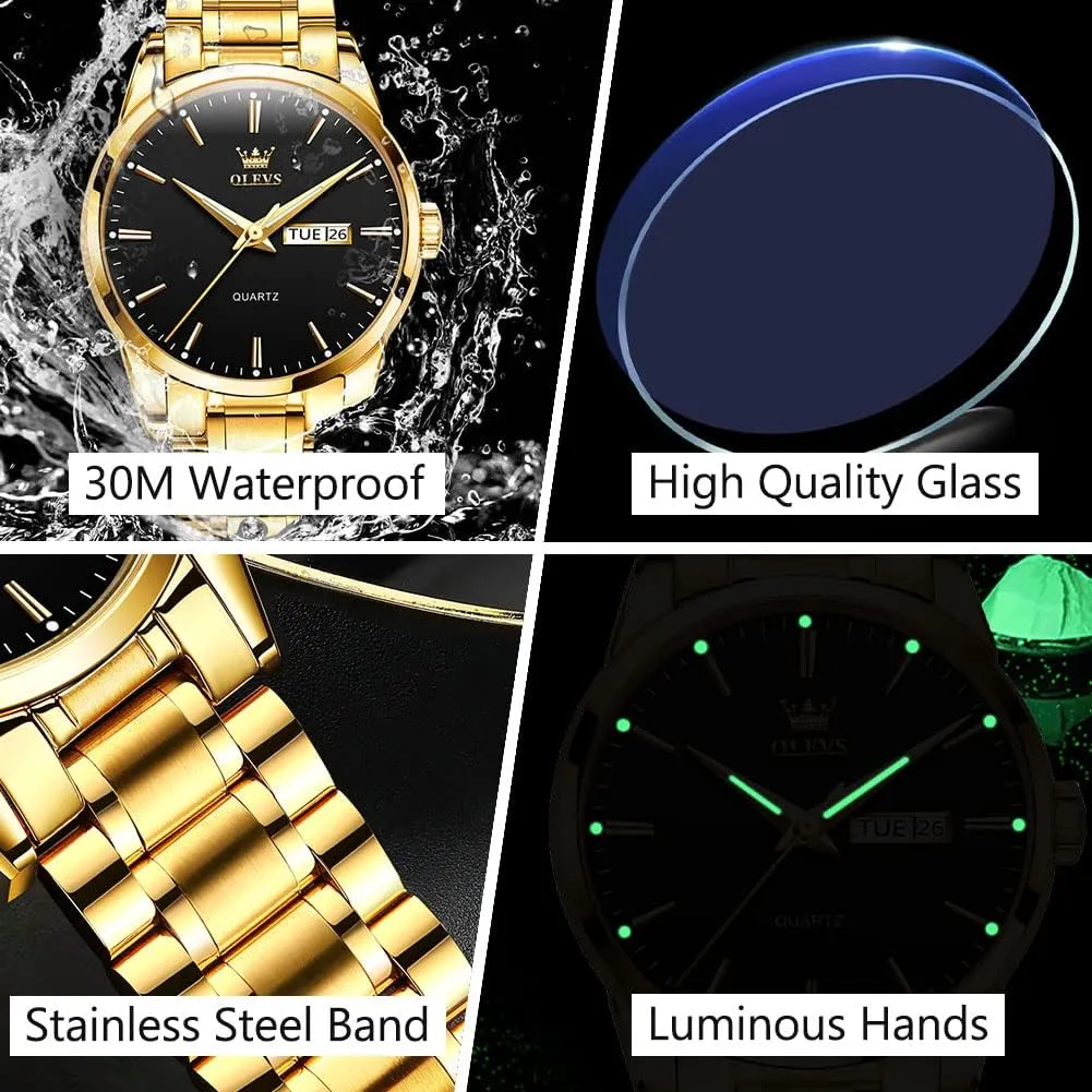 to Read Analog Quartz Watch with Day and Date, Classic Waterproof Diamond Roman Arabic Numerals Dial jibe Dress Watch for Men, Gold Silver Black Band Men's Casual Stainless Steel Watch, Big Face Easy 