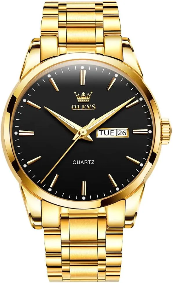 to Read Analog Quartz Watch with Day and Date, Classic Waterproof Diamond Roman Arabic Numerals Dial jibe Dress Watch for Men, Gold Silver Black Band Men's Casual Stainless Steel Watch, Big Face Easy 