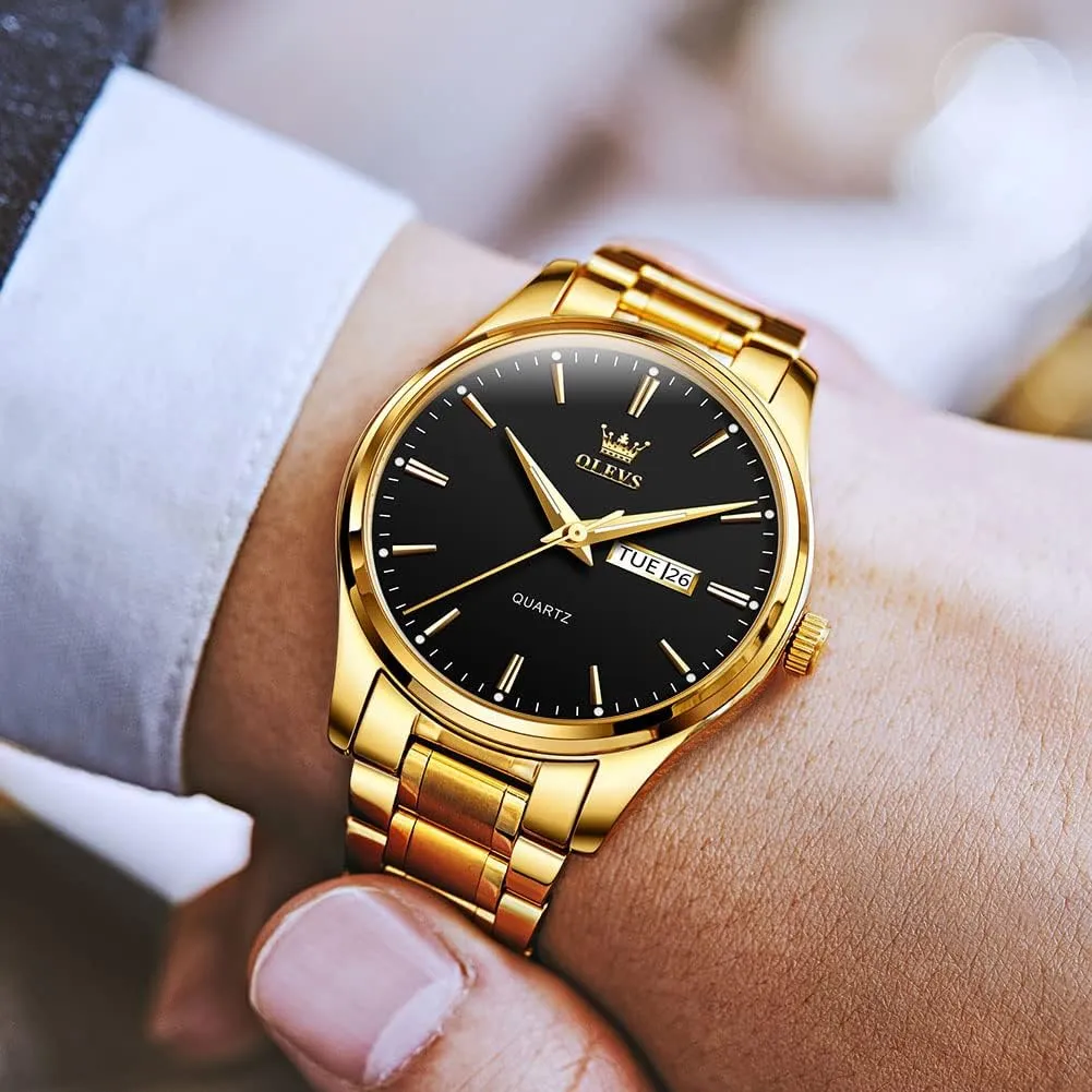 to Read Analog Quartz Watch with Day and Date, Classic Waterproof Diamond Roman Arabic Numerals Dial jibe Dress Watch for Men, Gold Silver Black Band Men's Casual Stainless Steel Watch, Big Face Easy 