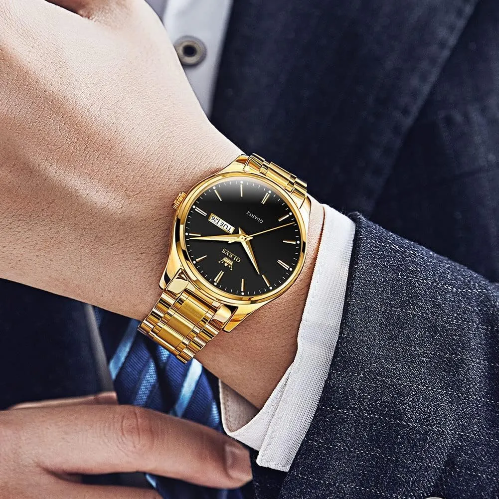 to Read Analog Quartz Watch with Day and Date, Classic Waterproof Diamond Roman Arabic Numerals Dial jibe Dress Watch for Men, Gold Silver Black Band Men's Casual Stainless Steel Watch, Big Face Easy 