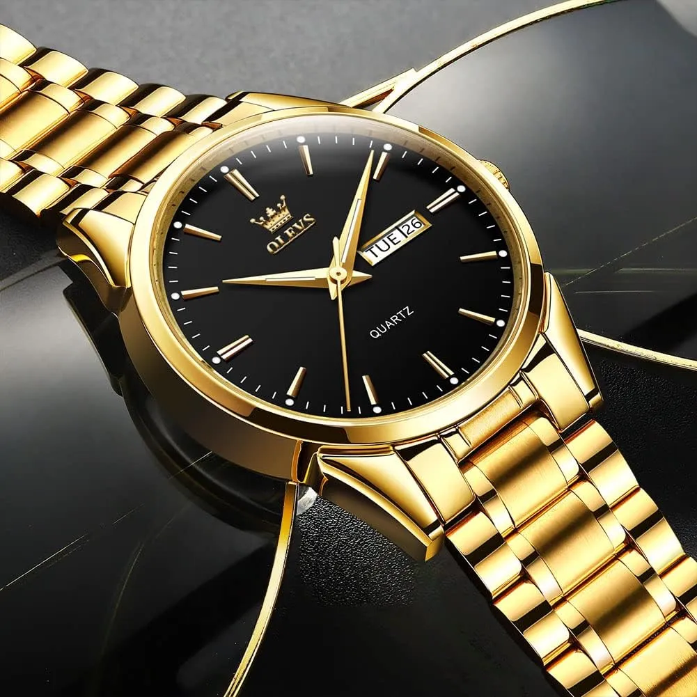 to Read Analog Quartz Watch with Day and Date, Classic Waterproof Diamond Roman Arabic Numerals Dial jibe Dress Watch for Men, Gold Silver Black Band Men's Casual Stainless Steel Watch, Big Face Easy 